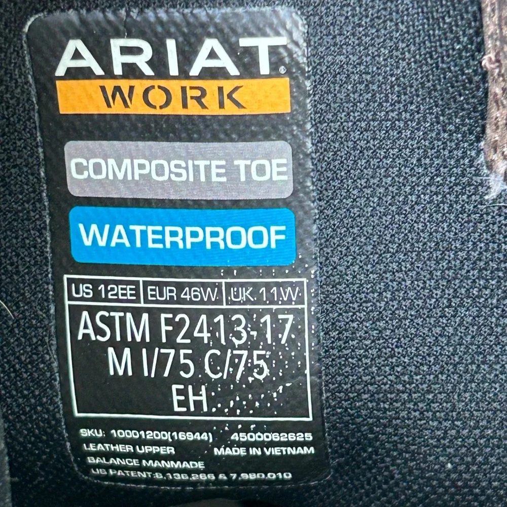 Ariat Groundbreaker Waterproof Composite Toe  Boots Mens 12EE Leather 10014234